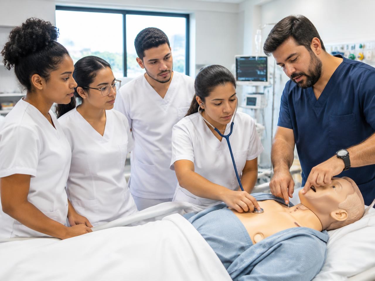Estudantes demonstrando competências em uma simulação orientada